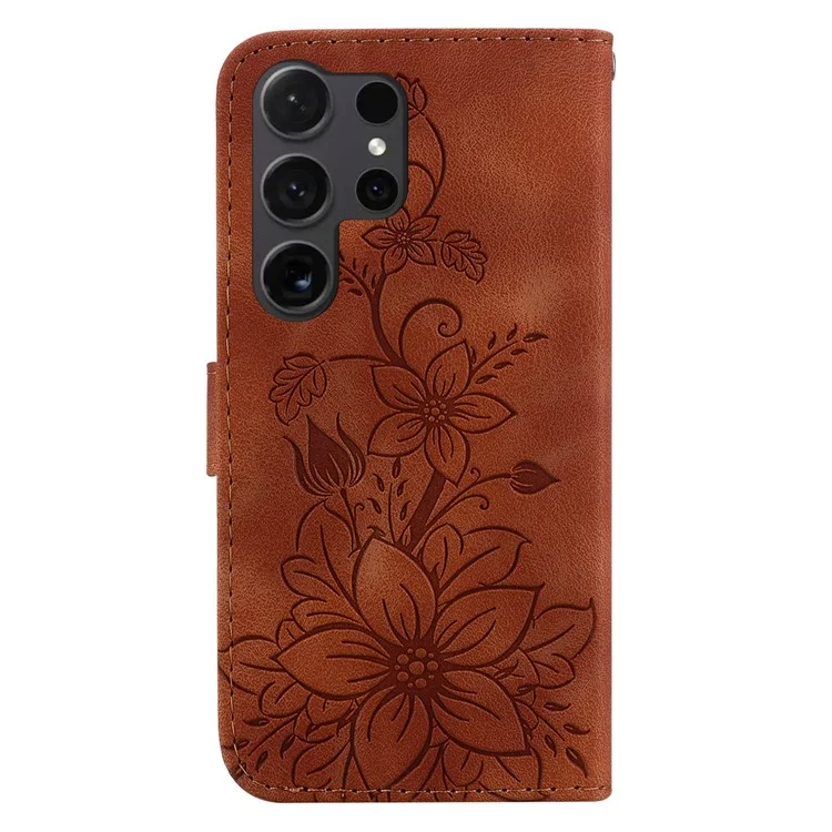 Funda para Samsung Galaxy S24 Ultra Estampado de flores Cuero Antigotas Funda para teléfono móvil - Marrón