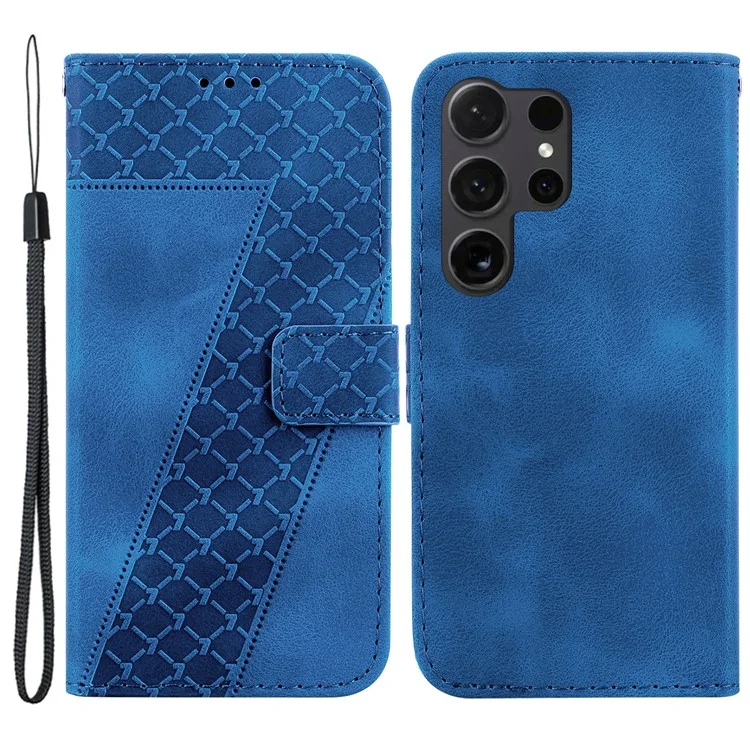 Per Samsung Galaxy S24 Ultra Case PU Leather+TPU Imprinted Phone Protection Cover - Dark Blue