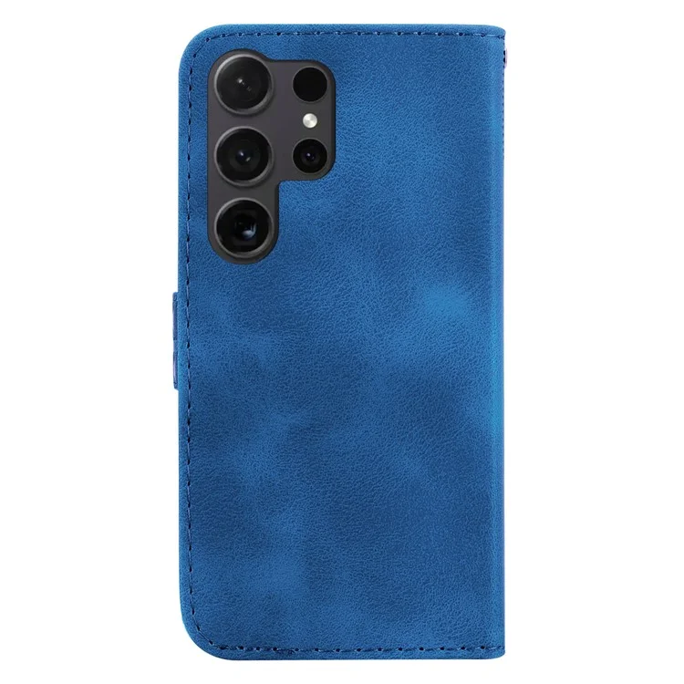 Per Samsung Galaxy S24 Ultra Case PU Leather+TPU Imprinted Phone Protection Cover - Dark Blue