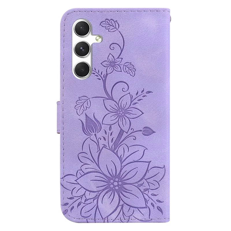 For Samsung Galaxy S24+ Case Wallet Leather Cover with Imprint Flower - Purple