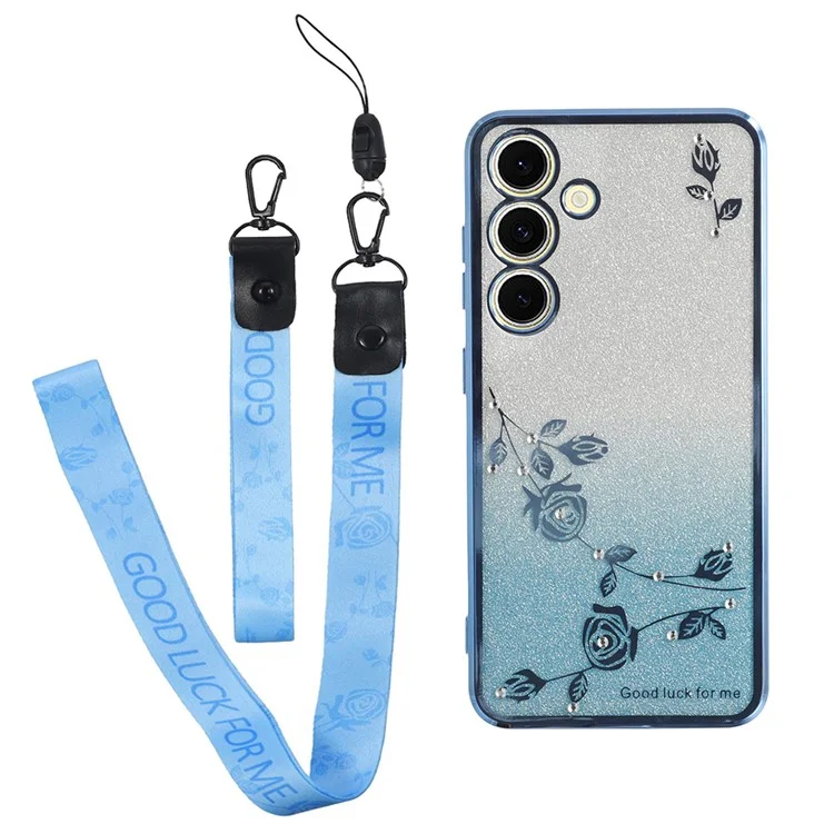 KADEM Hülle für Samsung Galaxy S24+ Glitzer Telefon TPU stoßfeste Abdeckung mit Strap - Blau