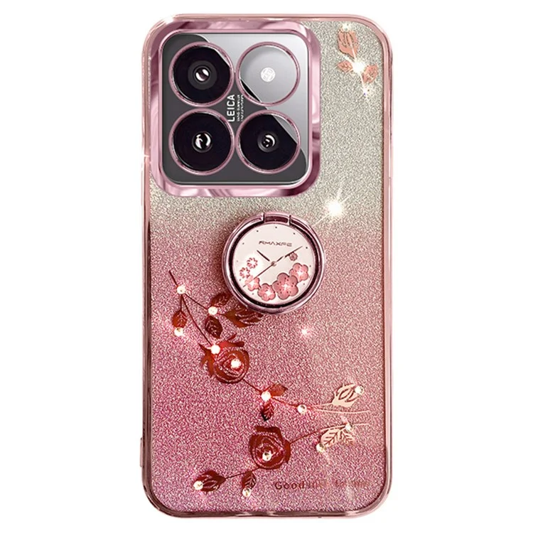 KADEM para Xiaomi 14 Pro Funda con Soporte de Anillo Glitter TPU Carcasa de Teléfono - Oro Rosa