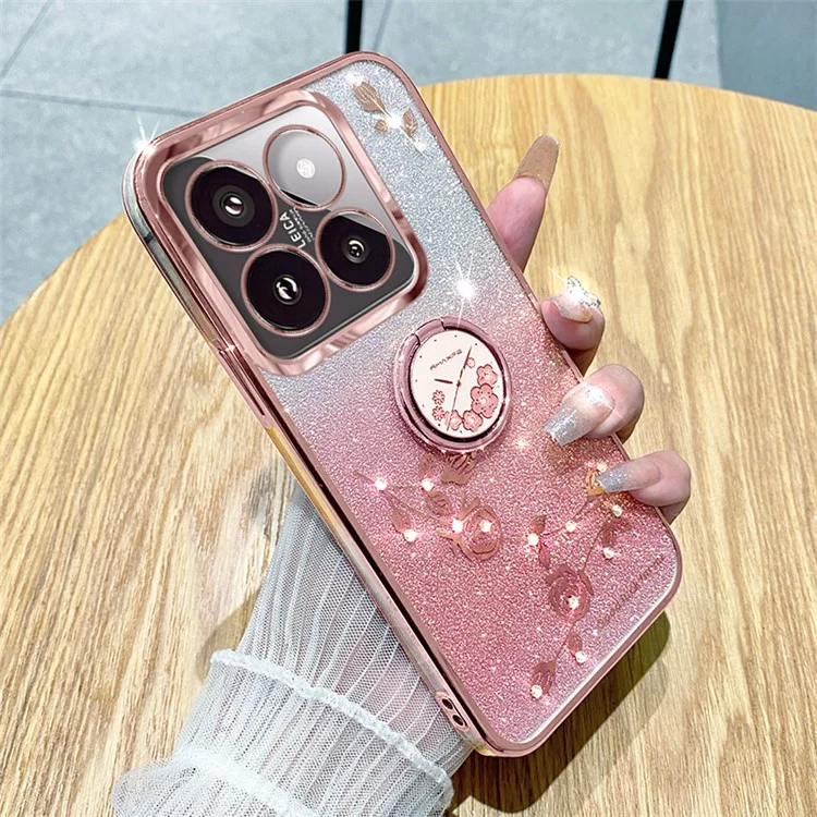 KADEM para Xiaomi 14 Pro Funda con Soporte de Anillo Glitter TPU Carcasa de Teléfono - Oro Rosa