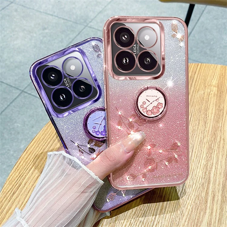 KADEM para Xiaomi 14 Pro Funda con Soporte de Anillo Glitter TPU Carcasa de Teléfono - Oro Rosa