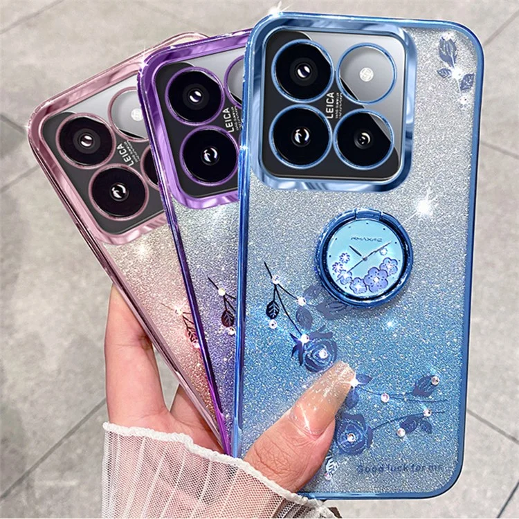 KADEM para Xiaomi 14 Pro Funda con Soporte de Anillo Glitter TPU Carcasa de Teléfono - Oro Rosa