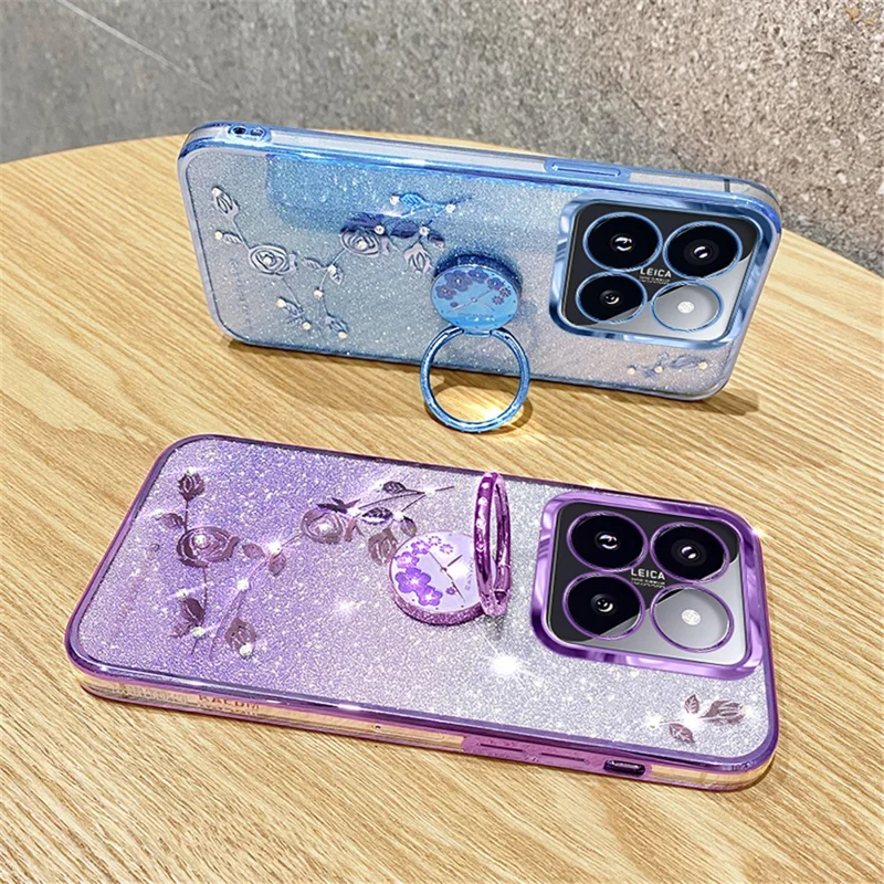 KADEM для чехла Xiaomi 14 Pro с кольцевой подставкой Glitter TPU Phone Shell - Blue