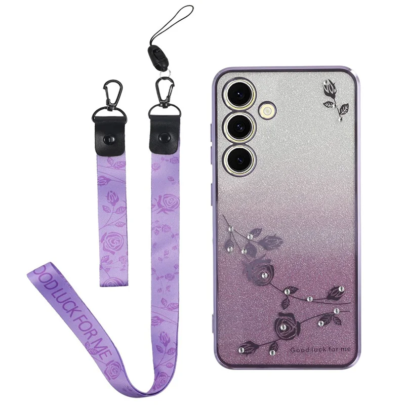 KADEM For Samsung Galaxy S24 Case Mobile Phone Flower Pattern TPU Schutzhülle mit Trageriemen - Lila