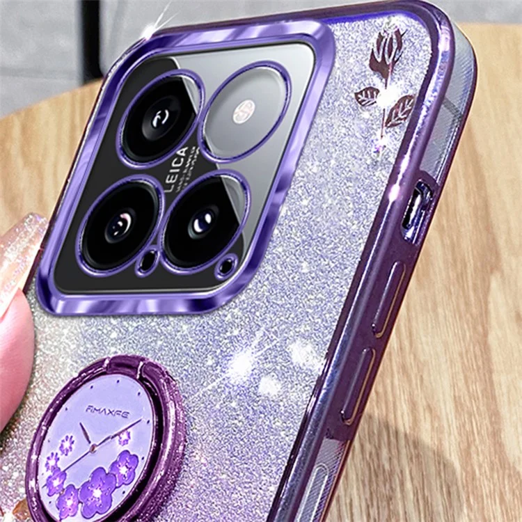 KADEM For Xiaomi 14 Cover Drop Resistant TPU Phone Case with Ring Kickstand - Purple