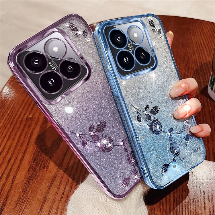 KADEM For Xiaomi 14 Pro Case Flower Pattern Cell Phone TPU Back Cover - Purple