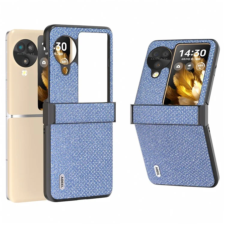 ABEEL Для Oppo Find N3 Flip 5G Чехол PU Кожа+ПК Rhinestone Текстура Чехол для Телефона - Синий