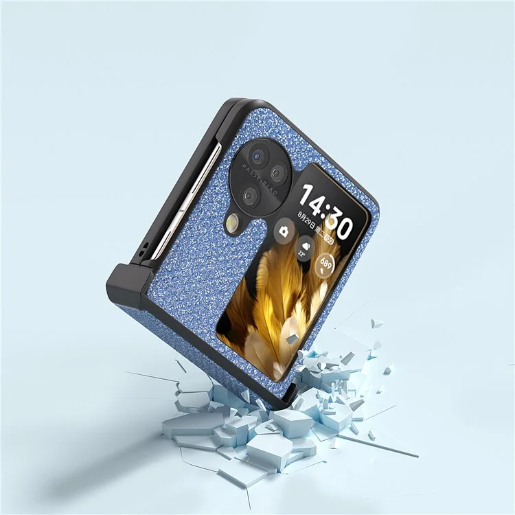 ABEEL Для Oppo Find N3 Flip 5G Чехол PU Кожа+ПК Rhinestone Текстура Чехол для Телефона - Синий