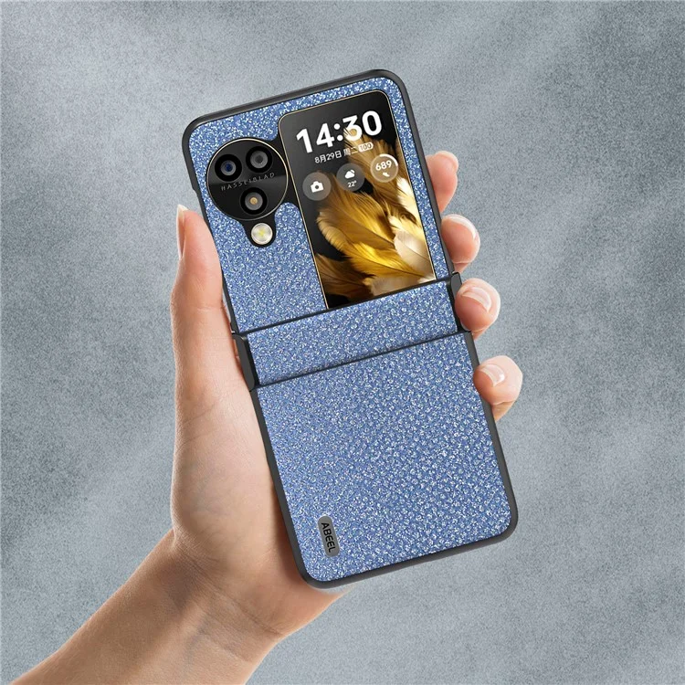 ABEEL Для Oppo Find N3 Flip 5G Чехол PU Кожа+ПК Rhinestone Текстура Чехол для Телефона - Синий