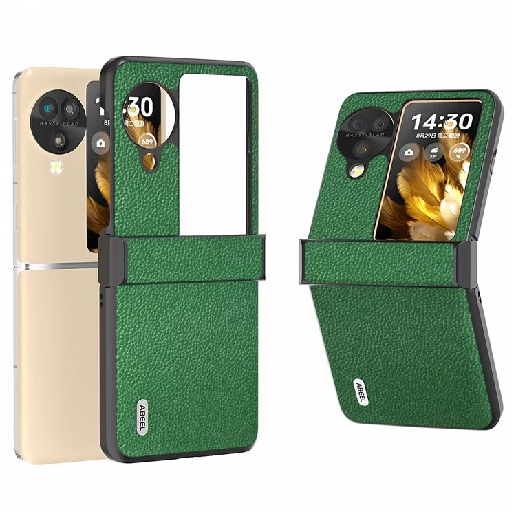 ABEEL Para Oppo Find N3 Flip 5G Funda de teléfono Diseño de bisagra Genuina Piel de Vaca Cubierta Trasera del Teléfono - Verde