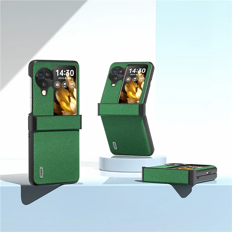 ABEEL Para Oppo Find N3 Flip 5G Funda de teléfono Diseño de bisagra Genuina Piel de Vaca Cubierta Trasera del Teléfono - Verde