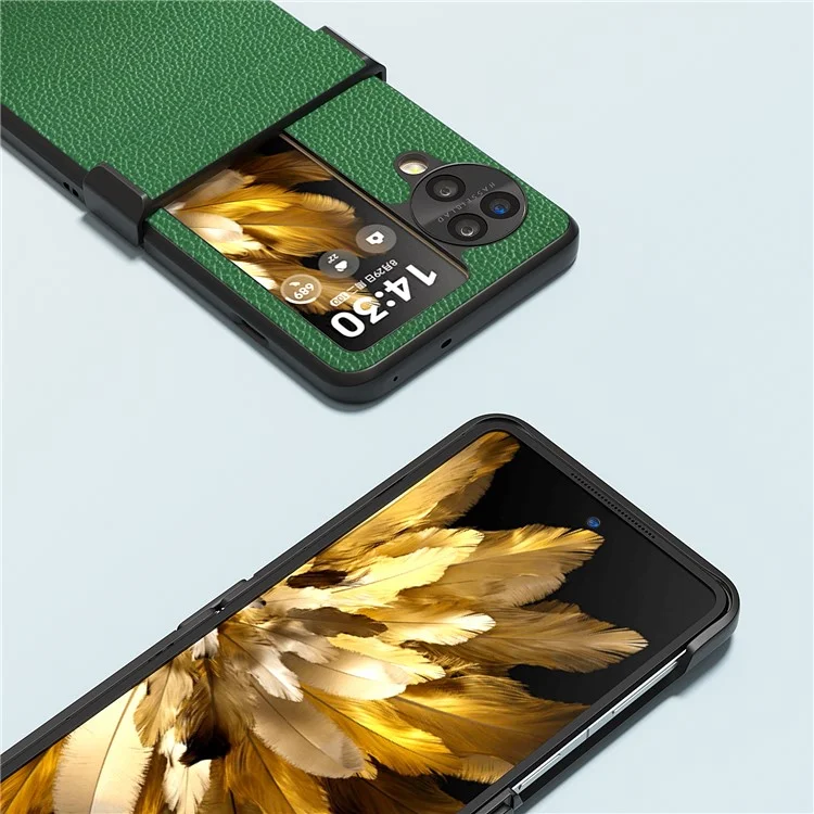 ABEEL Para Oppo Find N3 Flip 5G Funda de teléfono Diseño de bisagra Genuina Piel de Vaca Cubierta Trasera del Teléfono - Verde