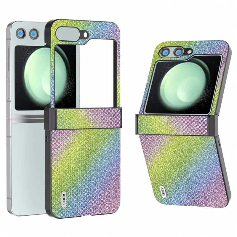 ABEEL Per Samsung Galaxy Z Flip5 5G Cover Texture Rhinestone PU Pelle+PC Custodia Protettiva - Multicolore