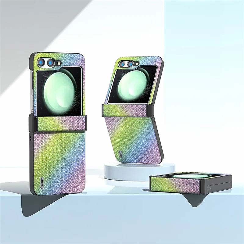 ABEEL Per Samsung Galaxy Z Flip5 5G Cover Texture Rhinestone PU Pelle+PC Custodia Protettiva - Multicolore