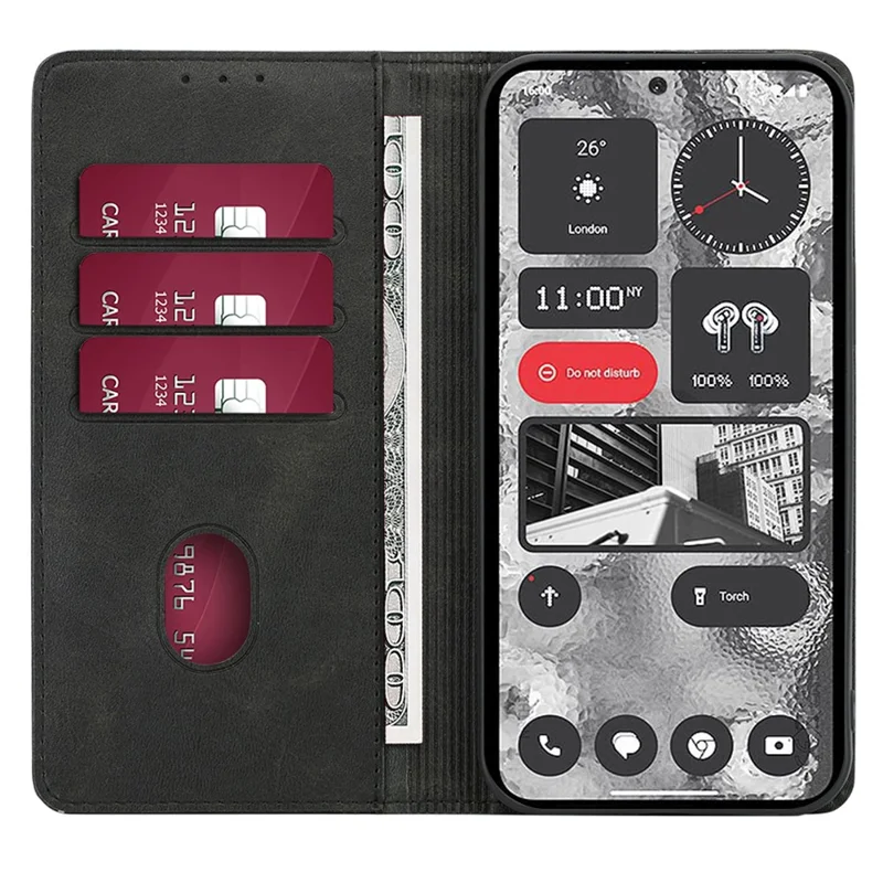 For Nothing Phone (2) Case Magnetic Auto Closing Phone Leather Cover - Black