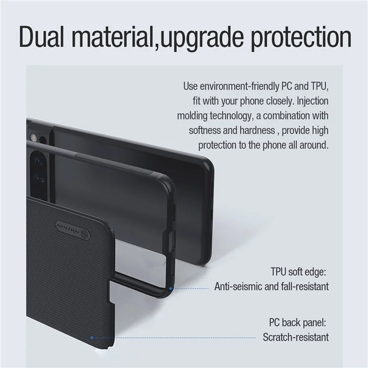 NILLKIN Frosted Shield Pro for Google Pixel 8 Pro Case PC+TPU Matte Mobile Phone Cover - Black