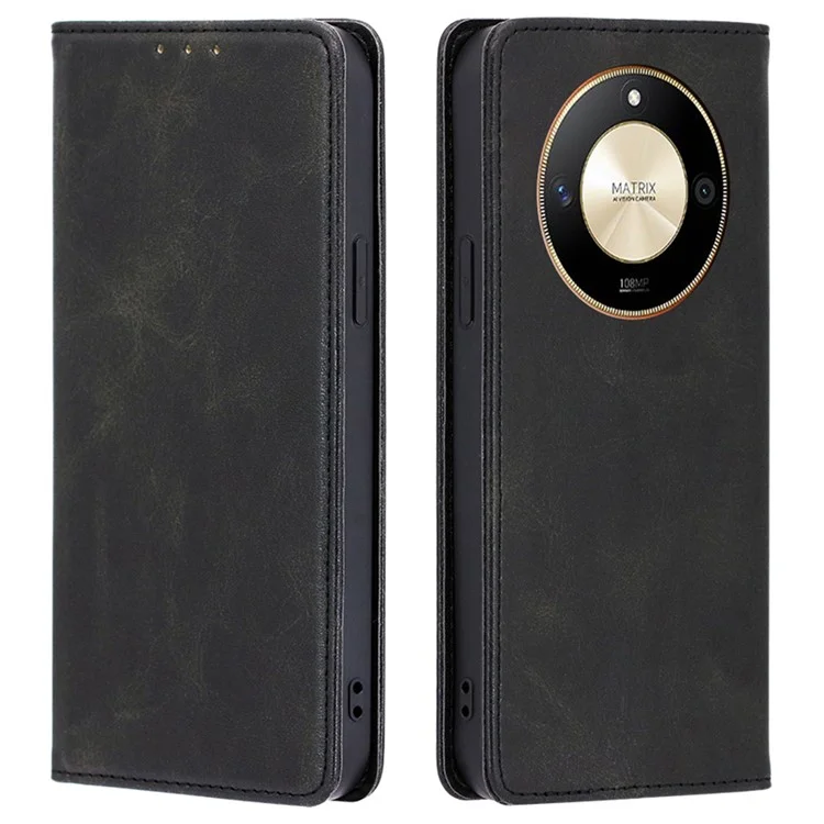 For Honor X50 5G Case Calf Texture PU Leather Phone Wallet Cover - Black