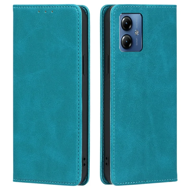 For Motorola Moto G14 4G Case Wallet Stand Calf Texture Leather Cover - Baby Blue