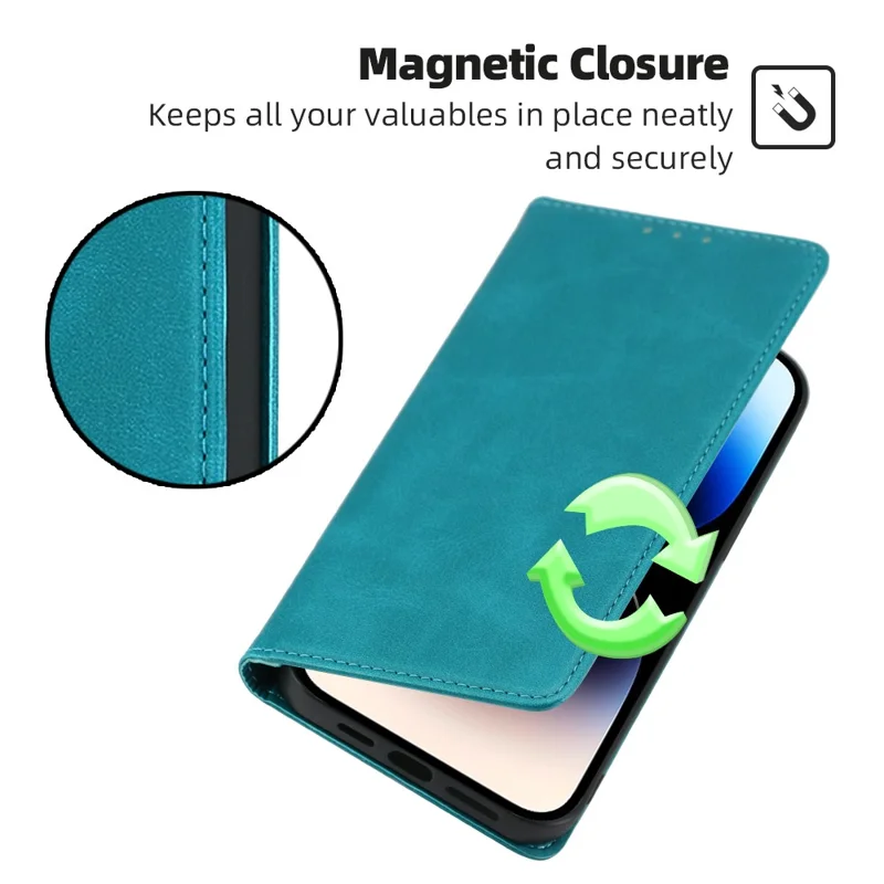 For Motorola Moto G14 4G Case Wallet Stand Calf Texture Leather Cover - Baby Blue