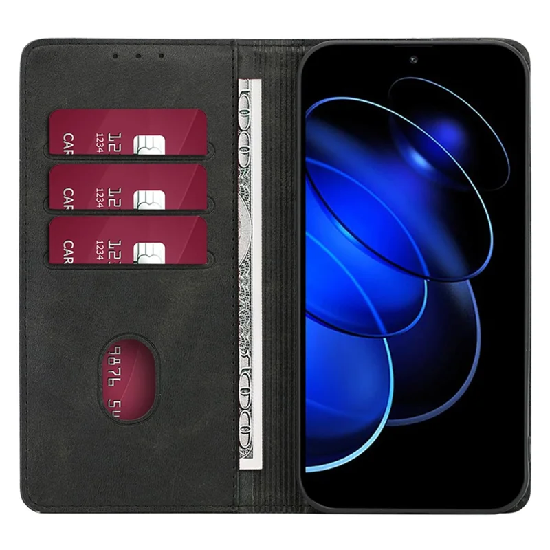 For Honor X6a 4G Leather Case Magnetic Auto Closing Phone Cover - Black