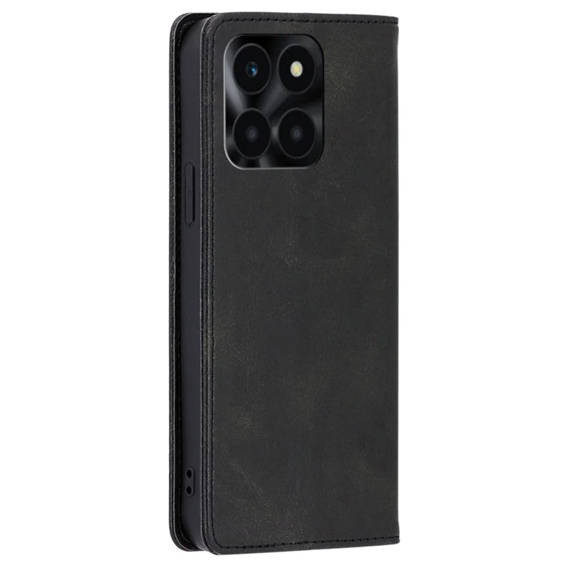 For Honor X6a 4G Leather Case Magnetic Auto Closing Phone Cover - Black
