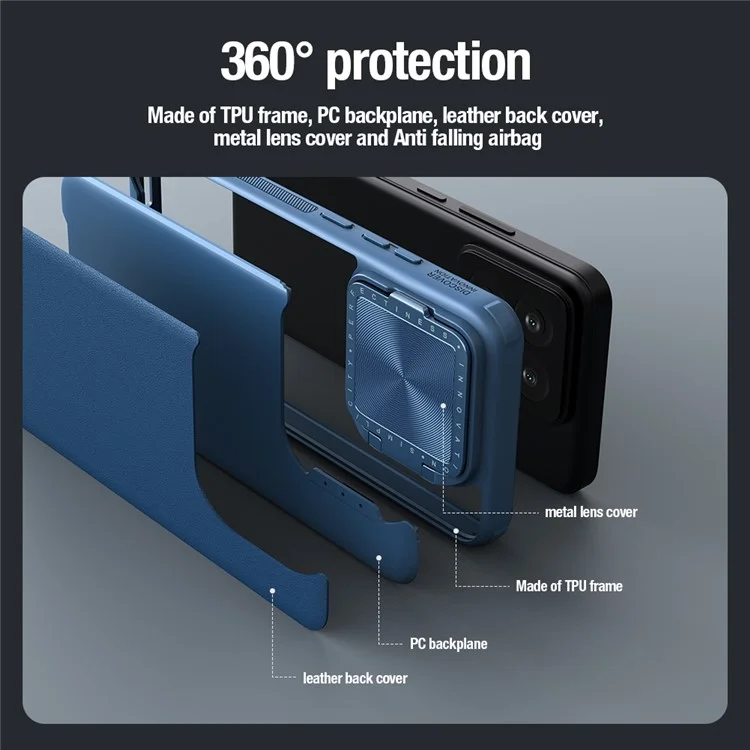 NILLKIN CamShield Prop For Xiaomi 14 Pro Case Leather+PC+TPU Phone Cover - Black
