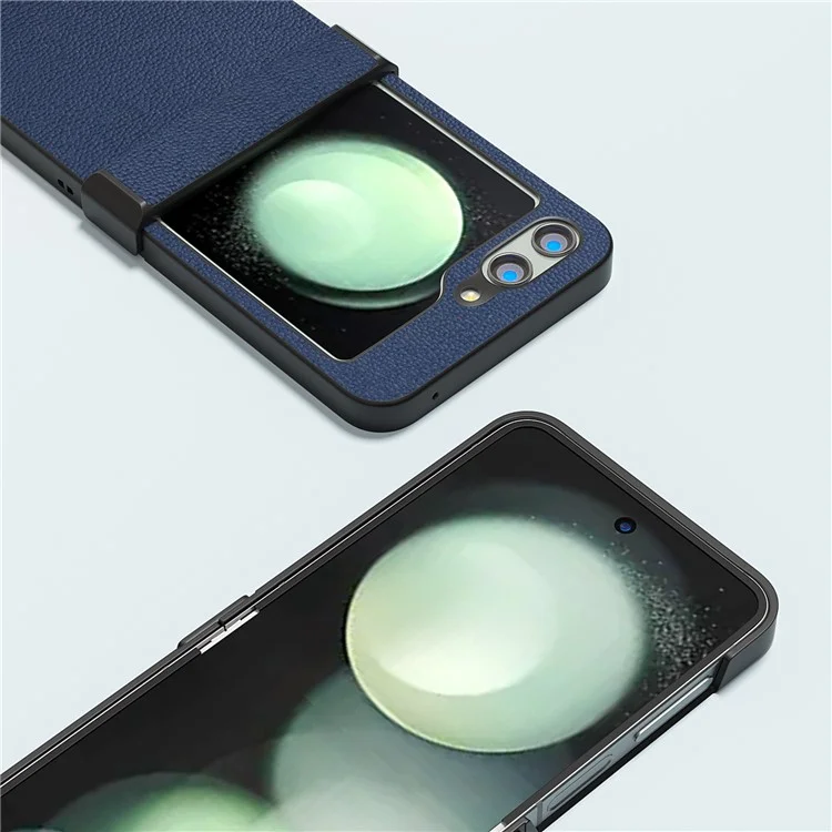ABEEL For Samsung Galaxy Z Flip5 5G Phone Case Hinge Protection Genuine Cow Leather Back Cover - Blue