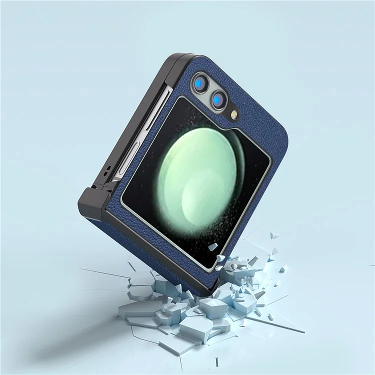 ABEEL For Samsung Galaxy Z Flip5 5G Phone Case Hinge Protection Genuine Cow Leather Back Cover - Blue