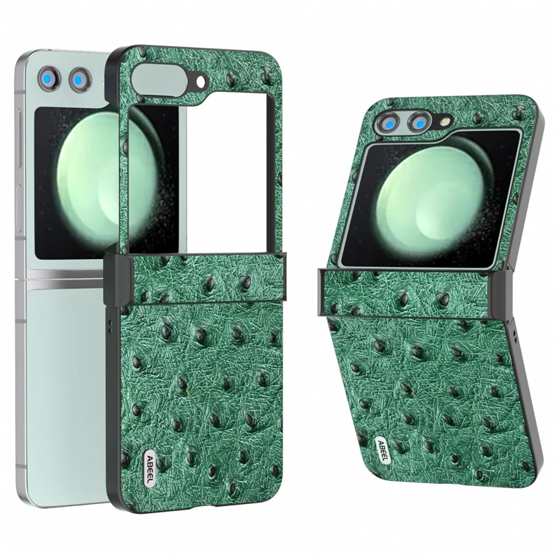 ABEEL For Samsung Galaxy Z Flip5 5G Case Ostrich Texture Hinge Protection Phone Cover - Green