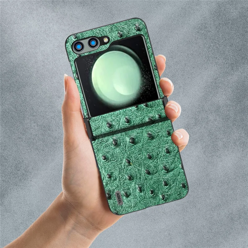 ABEEL For Samsung Galaxy Z Flip5 5G Case Ostrich Texture Hinge Protection Phone Cover - Green
