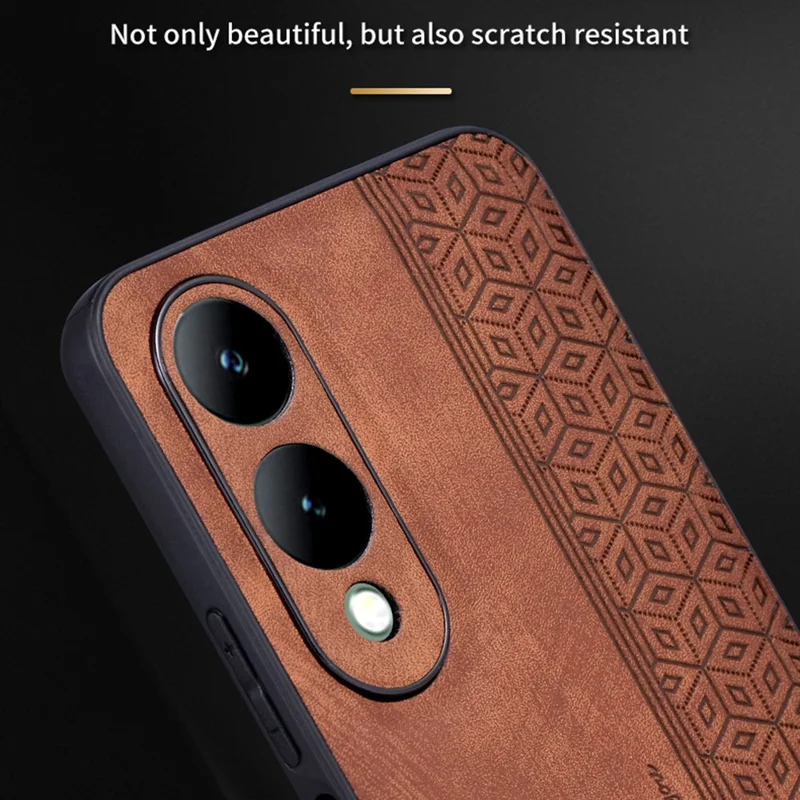 AZNS Para vivo Y17s 4G Case Anti-queda Padrão Impresso Capa de Telefone de Couro PU+TPU - Marrom
