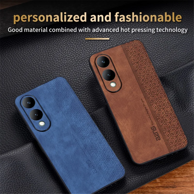 AZNS Para vivo Y17s 4G Case Anti-queda Padrão Impresso Capa de Telefone de Couro PU+TPU - Marrom