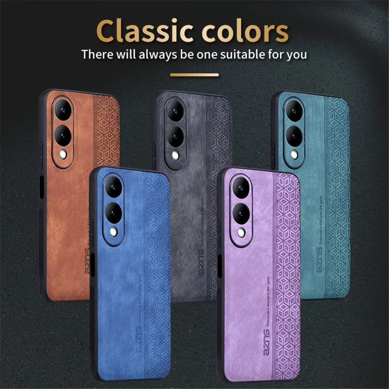 AZNS Para vivo Y17s 4G Case Anti-queda Padrão Impresso Capa de Telefone de Couro PU+TPU - Marrom
