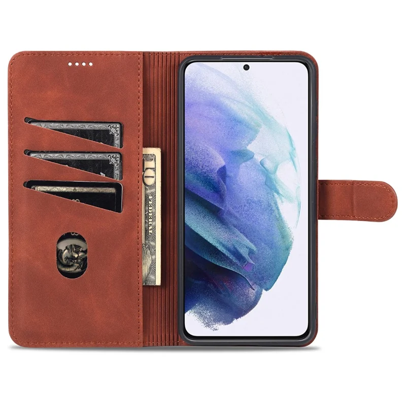 AZNS For Samsung Galaxy S24 Cell Phone Case Wallet Stand PU Leather Shell Phone Cover - Brown