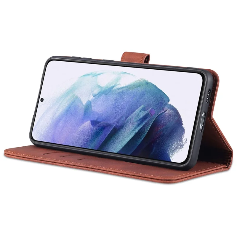 AZNS For Samsung Galaxy S24 Cell Phone Case Wallet Stand PU Leather Shell Phone Cover - Brown