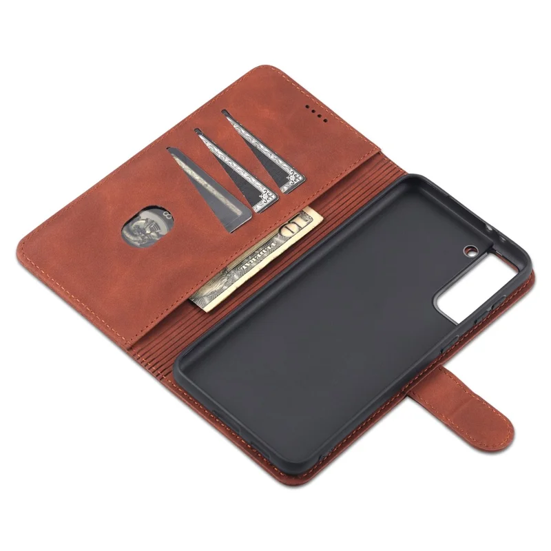 AZNS For Samsung Galaxy S24 Cell Phone Case Wallet Stand PU Leather Shell Phone Cover - Brown