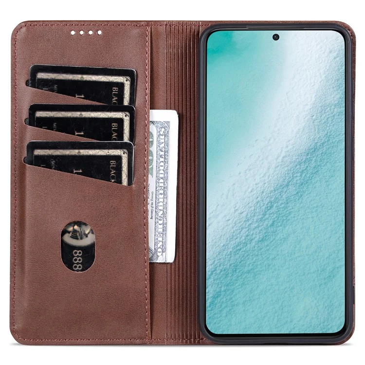AZNS For Samsung Galaxy S24+ Case Scratch-resistant PU Leather+TPU Stand Phone Protector - Coffee