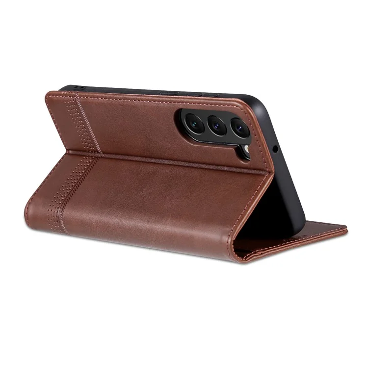 AZNS For Samsung Galaxy S24+ Case Scratch-resistant PU Leather+TPU Stand Phone Protector - Coffee