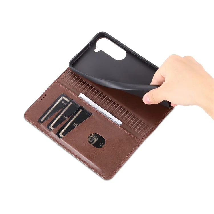 AZNS For Samsung Galaxy S24+ Case Scratch-resistant PU Leather+TPU Stand Phone Protector - Coffee