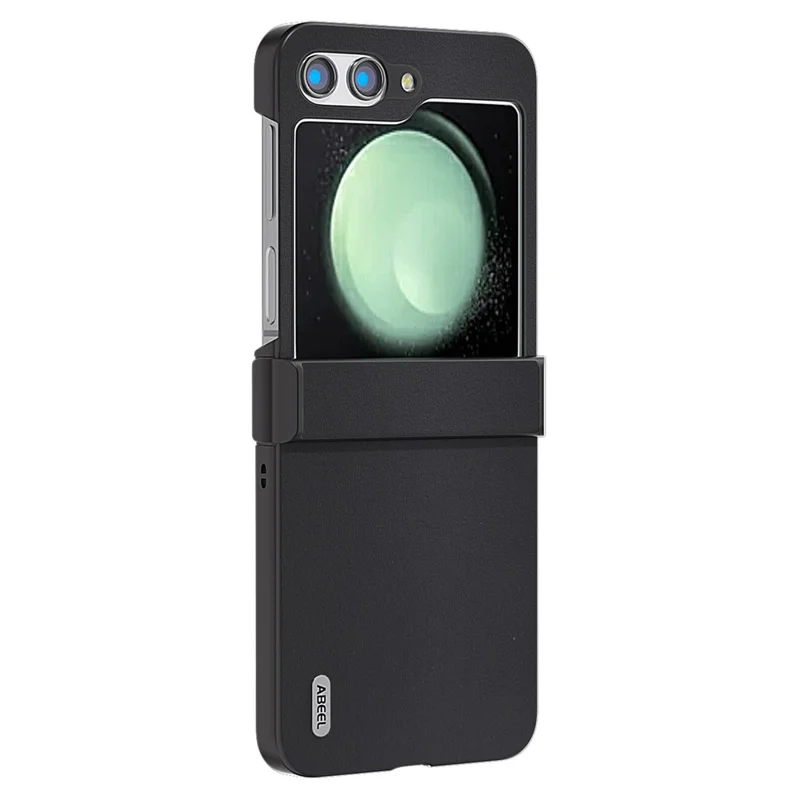 ABEEL For Samsung Galaxy Z Flip5 5G Phone Case Hinge Protection Genuine Cow Leather Back Cover - Black