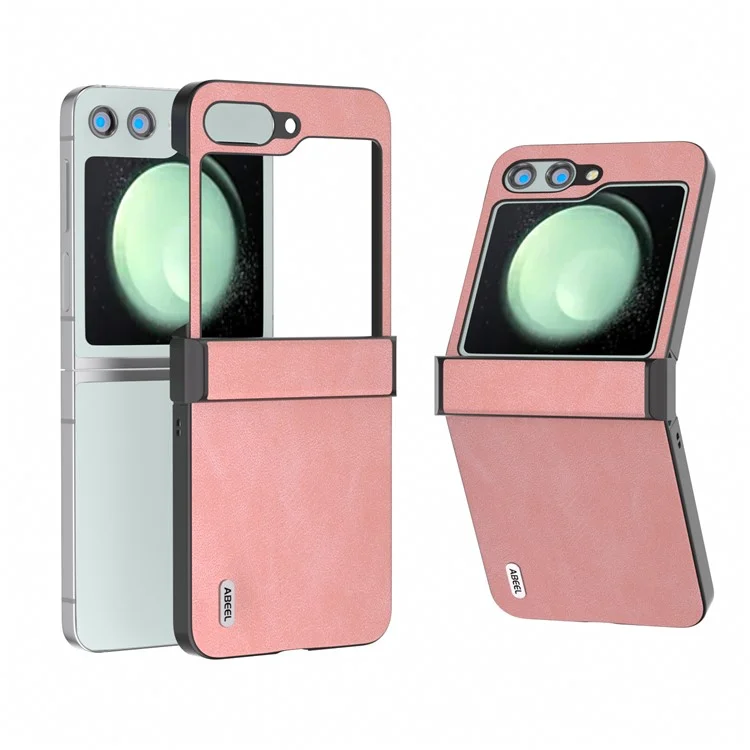 ABEEL Für Samsung Galaxy Z Flip5 5G Handyhülle PU Leder+PC Scharnier-Design Cover - Pink