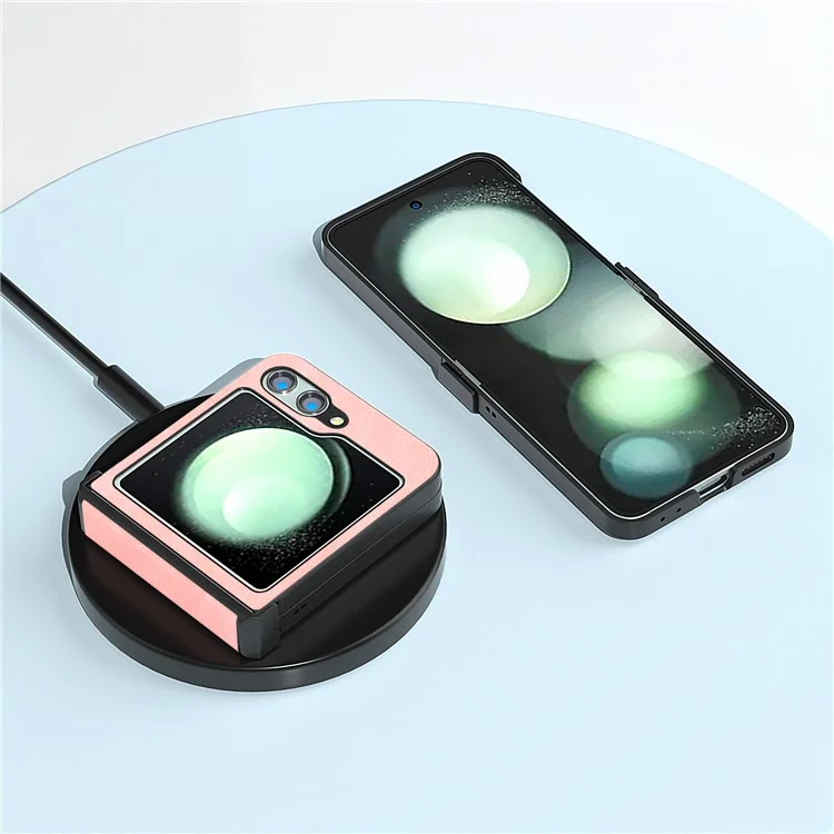 ABEEL Für Samsung Galaxy Z Flip5 5G Handyhülle PU Leder+PC Scharnier-Design Cover - Pink
