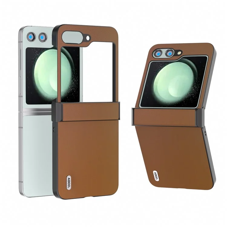 ABEEL For Samsung Galaxy Z Flip5 5G Phone Case Hinge Design Smooth Leather Back Cover - Brown