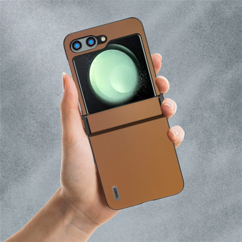 ABEEL For Samsung Galaxy Z Flip5 5G Phone Case Hinge Design Smooth Leather Back Cover - Brown