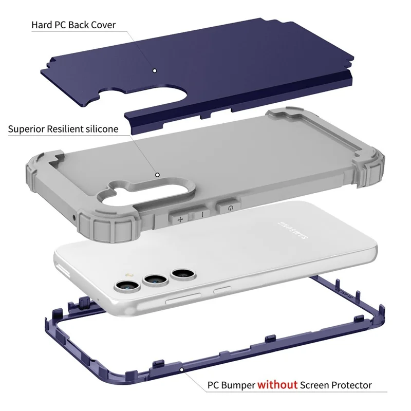 L-Style Per Samsung Galaxy S23 FE Custodia PC + TPU Anti-Caduta Cover per Telefono - Blu Navy + Grigio Scuro