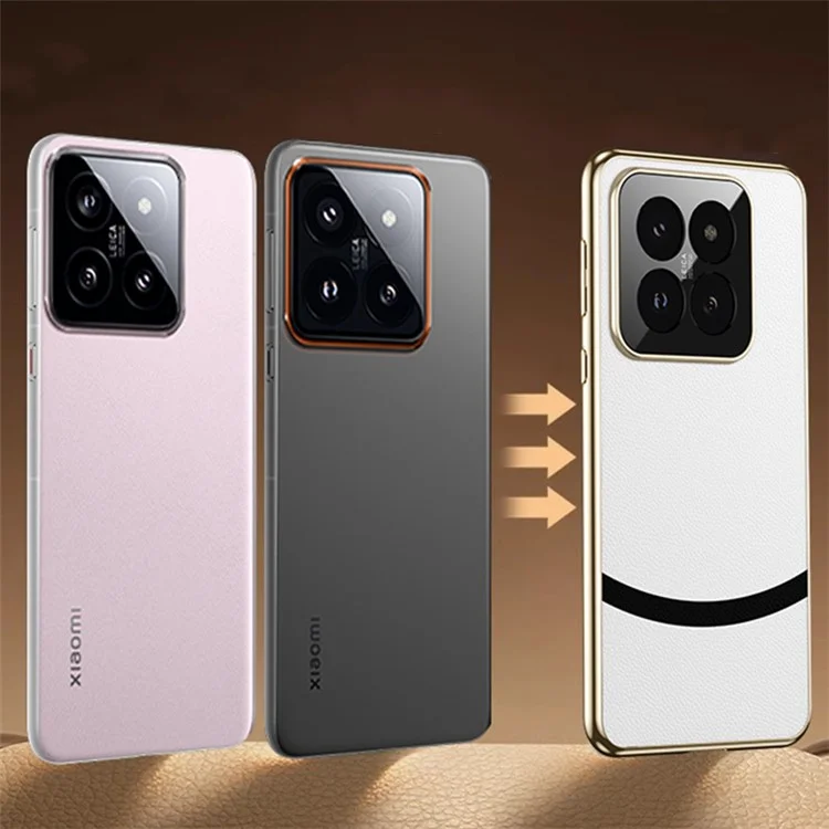 For Xiaomi 14 Phone Case PU Leather+TPU Protective Electroplating Cover - White