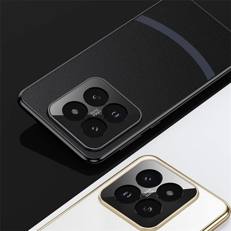 For Xiaomi 14 Phone Case PU Leather+TPU Protective Electroplating Cover - White